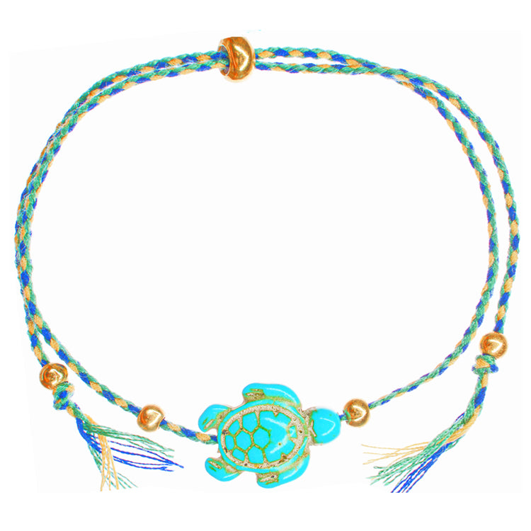 Turquoise Sea Turtle String Bracelet Cream