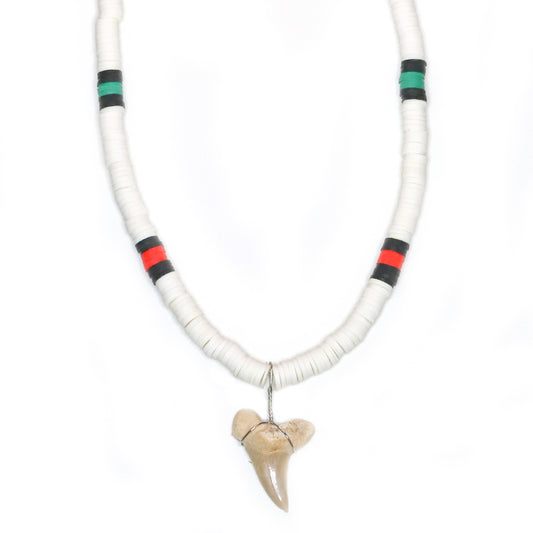 White Rasta Shark - Fossil Shark Tooth Necklace