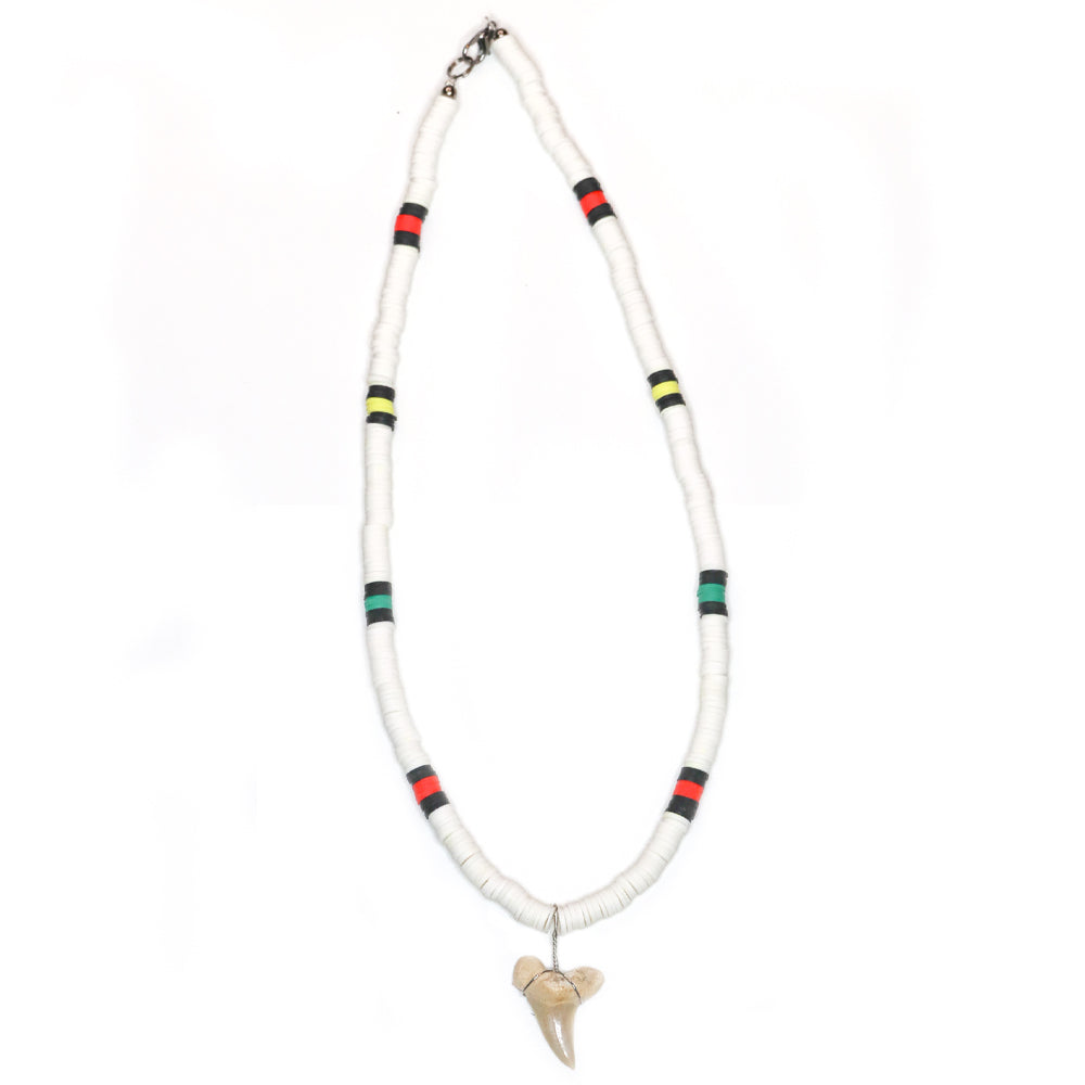 White Rasta Shark - Fossil Shark Tooth Necklace