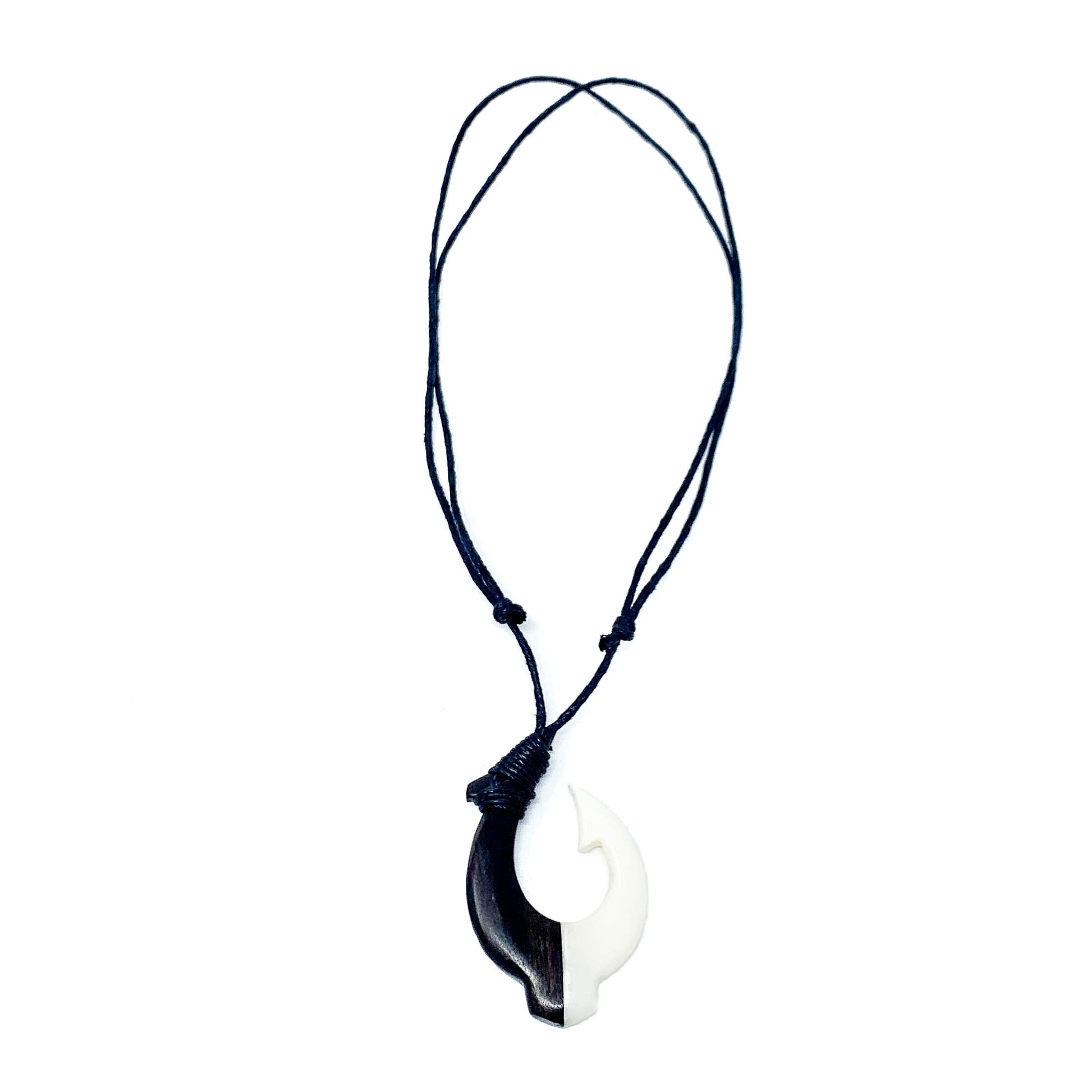 Hawaiian Black Enamel Fish Hook with Rope Chain Hamilton Gold Necklace