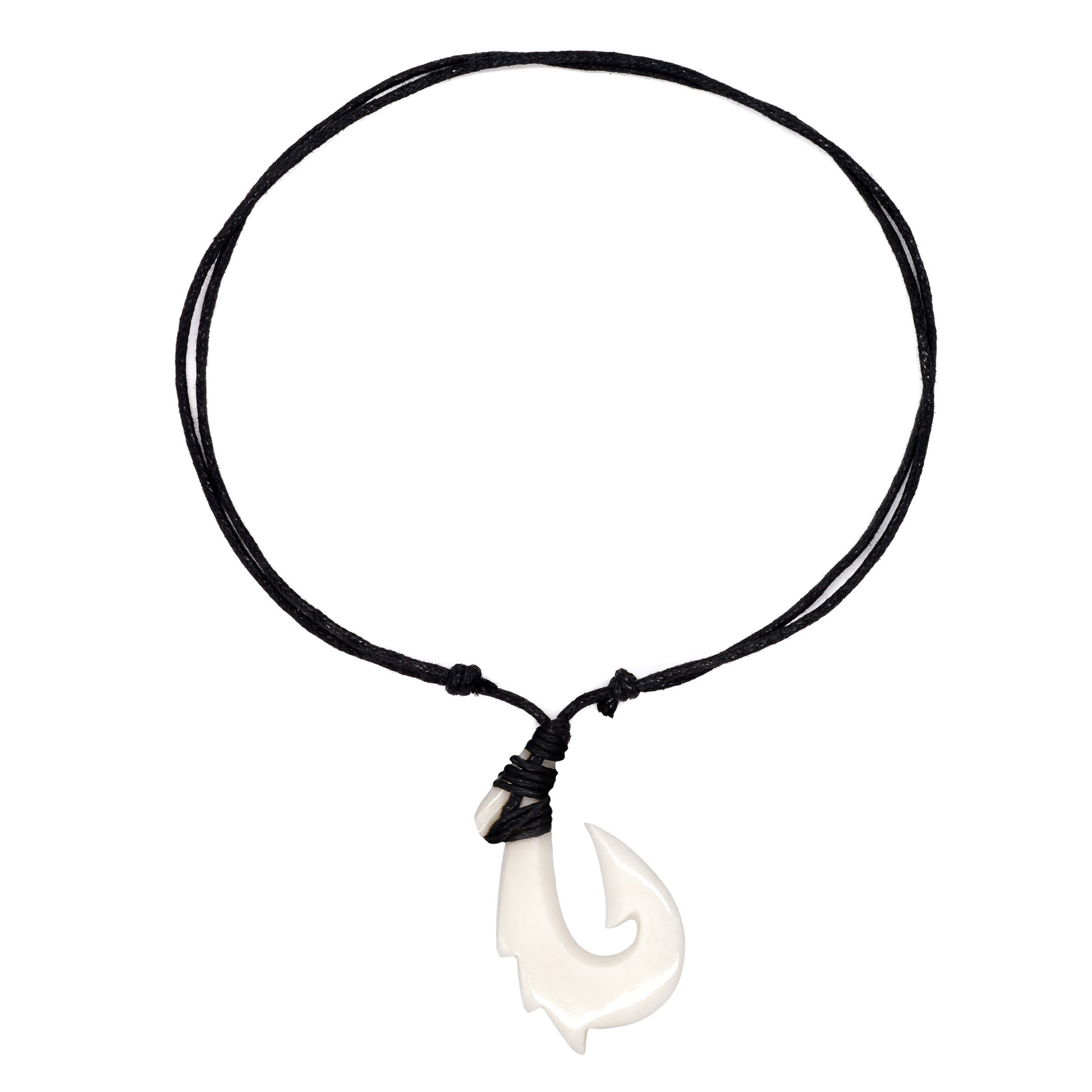 Necklace Black Cord With Wooden Fish Bone