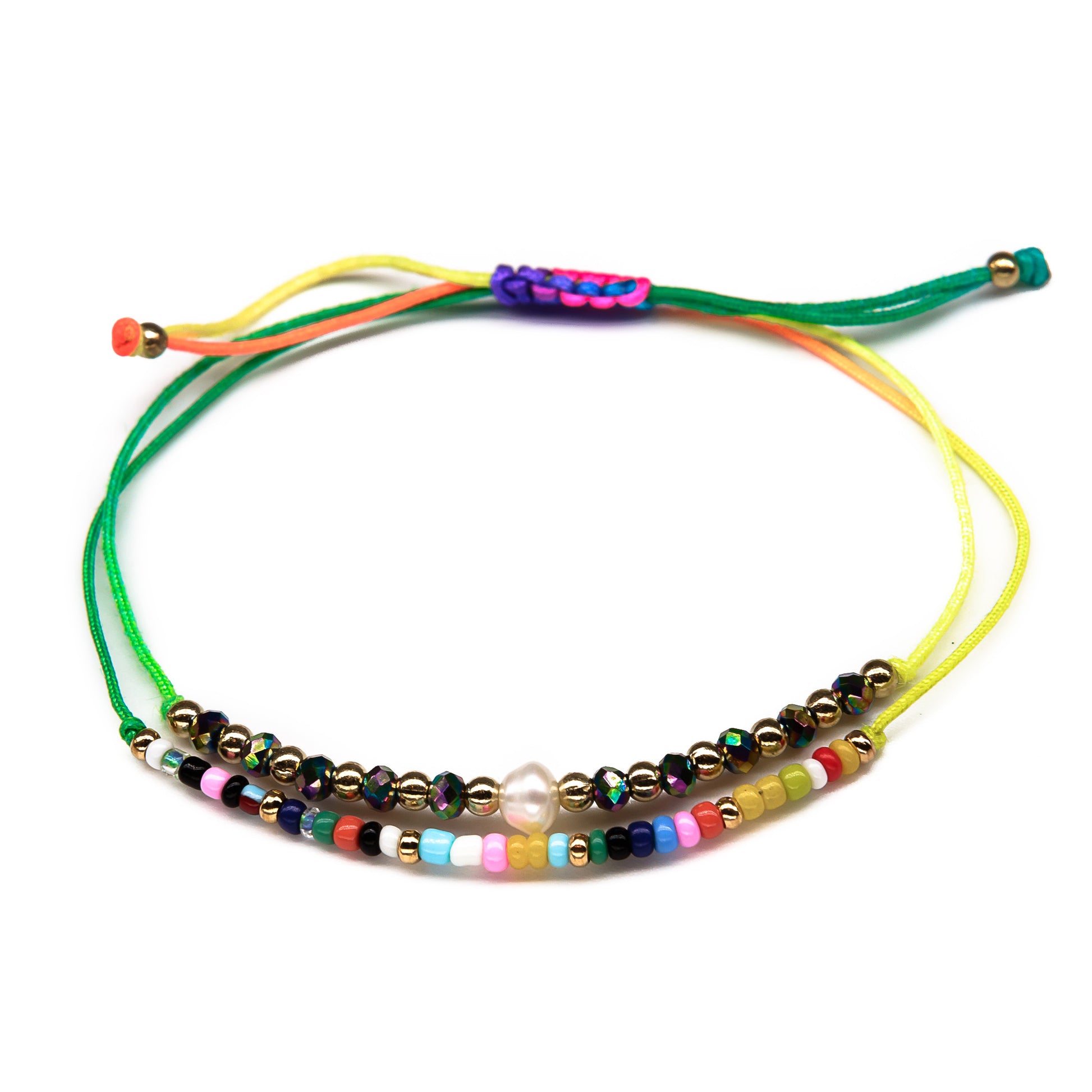 Black String Braided Rainbow Beads Bracelet